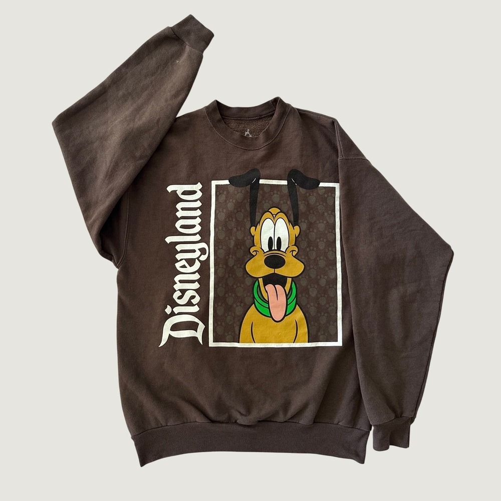 Disneyland Pluto Sweatshirt Size M Walt Disney World Graphic Brown VTG Look